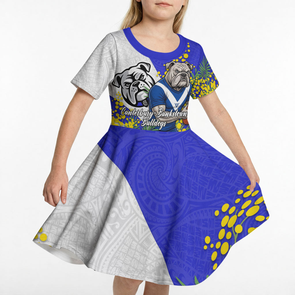 Canterbury Bankstown Bulldogs Kid Short Sleeve Dress Golden Wattle Floral Polynesian - Australian Flower - Rugby Mascot