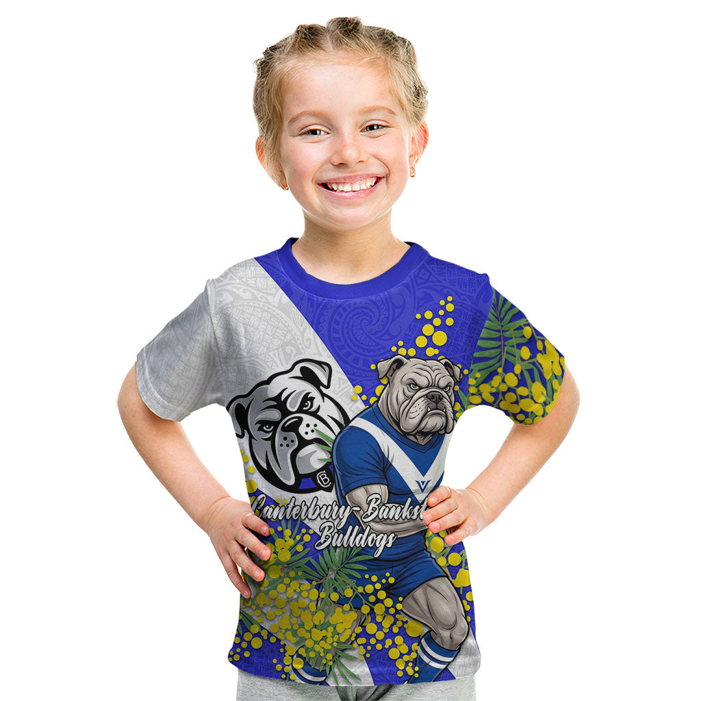 Canterbury Bankstown Bulldogs Kid T Shirt Golden Wattle Floral Polynesian - Australian Flower - Rugby Mascot