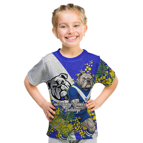 Canterbury Bankstown Bulldogs Kid T Shirt Golden Wattle Floral Polynesian - Australian Flower - Rugby Mascot