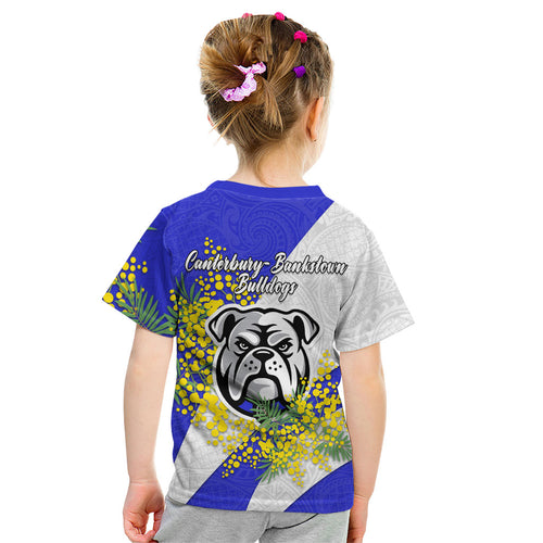 Canterbury Bankstown Bulldogs Kid T Shirt Golden Wattle Floral Polynesian - Australian Flower - Rugby Mascot