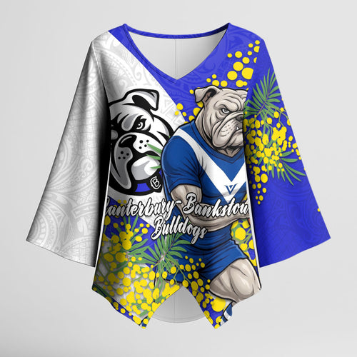 Canterbury Bankstown Bulldogs Kimono Sleeve Blouse Golden Wattle Floral Polynesian - Australian Flower - Rugby Mascot