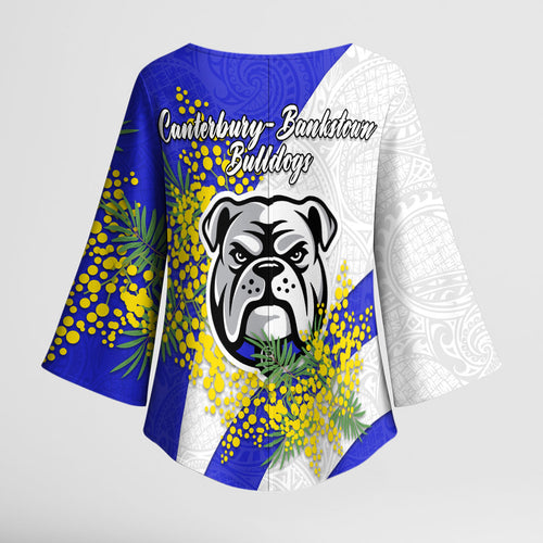 Canterbury Bankstown Bulldogs Kimono Sleeve Blouse Golden Wattle Floral Polynesian - Australian Flower - Rugby Mascot
