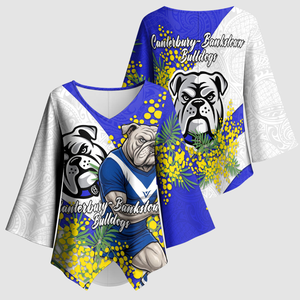Canterbury Bankstown Bulldogs Kimono Sleeve Blouse Golden Wattle Floral Polynesian - Australian Flower - Rugby Mascot