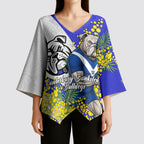 Canterbury Bankstown Bulldogs Kimono Sleeve Blouse Golden Wattle Floral Polynesian - Australian Flower - Rugby Mascot