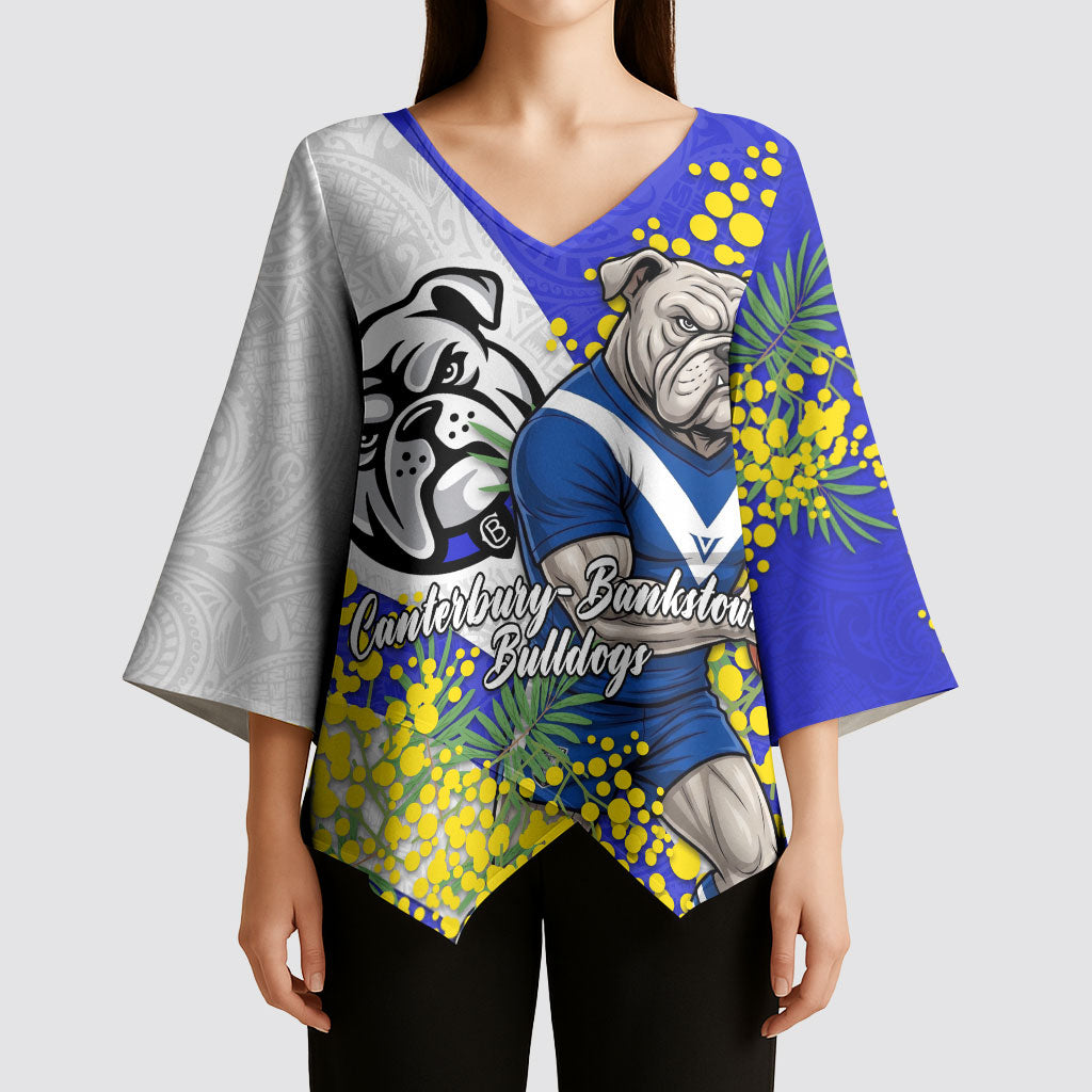 Canterbury Bankstown Bulldogs Kimono Sleeve Blouse Golden Wattle Floral Polynesian - Australian Flower - Rugby Mascot