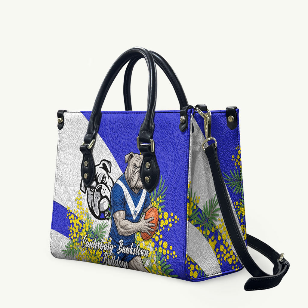 Canterbury Bankstown Bulldogs Leather Bag Golden Wattle Floral Polynesian - Australian Flower - Rugby Mascot