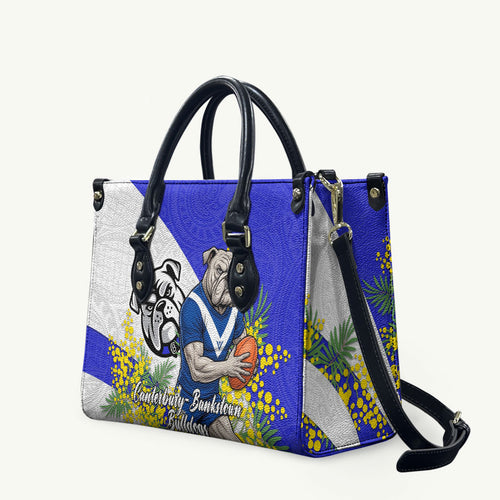Canterbury Bankstown Bulldogs Leather Bag Golden Wattle Floral Polynesian - Australian Flower - Rugby Mascot