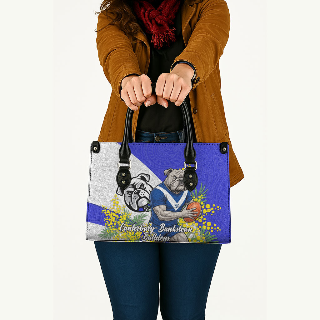 Canterbury Bankstown Bulldogs Leather Bag Golden Wattle Floral Polynesian - Australian Flower - Rugby Mascot