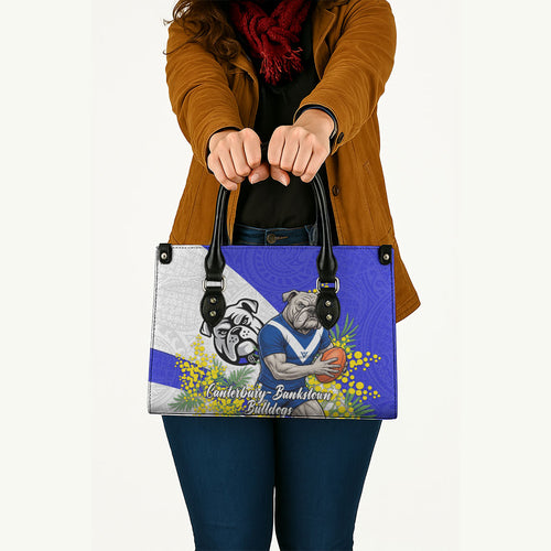 Canterbury Bankstown Bulldogs Leather Bag Golden Wattle Floral Polynesian - Australian Flower - Rugby Mascot