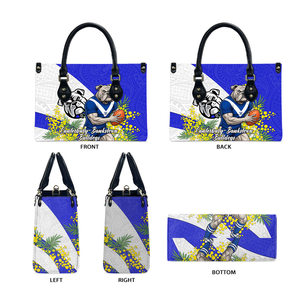 Canterbury Bankstown Bulldogs Leather Bag Golden Wattle Floral Polynesian - Australian Flower - Rugby Mascot