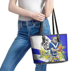 Canterbury Bankstown Bulldogs Leather Tote Bag Golden Wattle Floral Polynesian - Australian Flower - Rugby Mascot