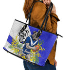 Canterbury Bankstown Bulldogs Leather Tote Bag Golden Wattle Floral Polynesian - Australian Flower - Rugby Mascot