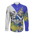 Canterbury Bankstown Bulldogs Long Sleeve Button Shirt Golden Wattle Floral Polynesian - Australian Flower - Rugby Mascot