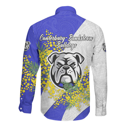 Canterbury Bankstown Bulldogs Long Sleeve Button Shirt Golden Wattle Floral Polynesian - Australian Flower - Rugby Mascot