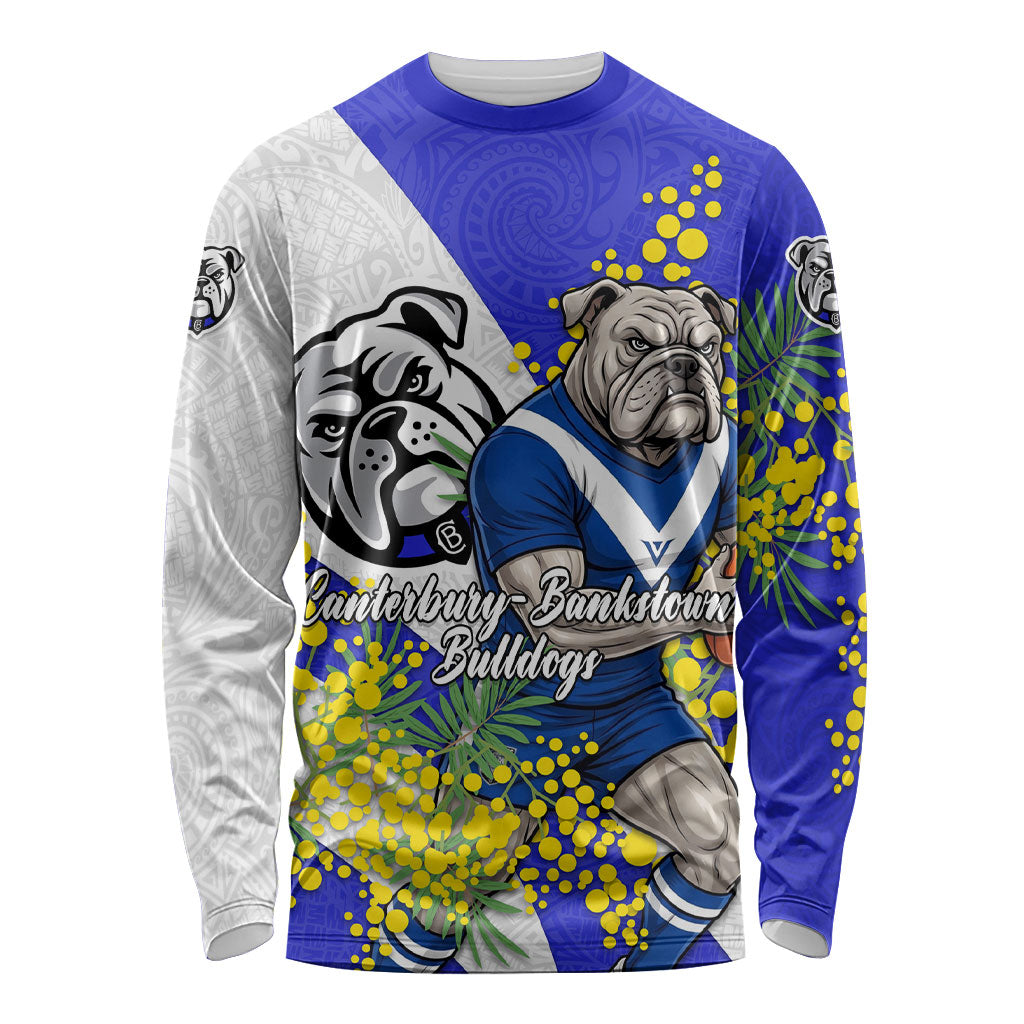Canterbury Bankstown Bulldogs Long Sleeve Shirt Golden Wattle Floral Polynesian - Australian Flower - Rugby Mascot