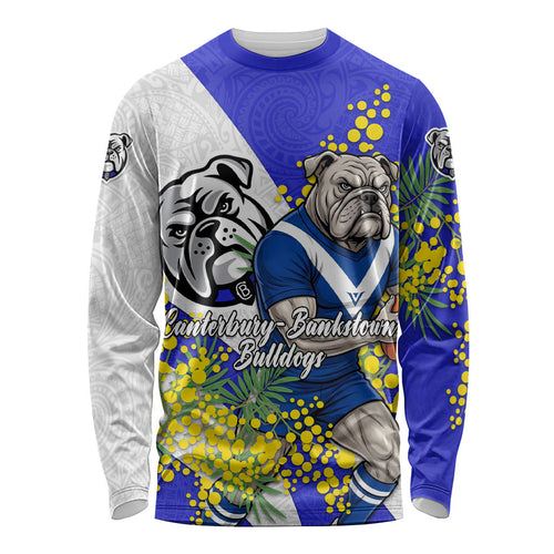 Canterbury Bankstown Bulldogs Long Sleeve Shirt Golden Wattle Floral Polynesian - Australian Flower - Rugby Mascot