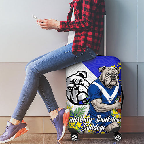 Canterbury Bankstown Bulldogs Luggage Cover Golden Wattle Floral Polynesian - Australian Flower - Rugby Mascot