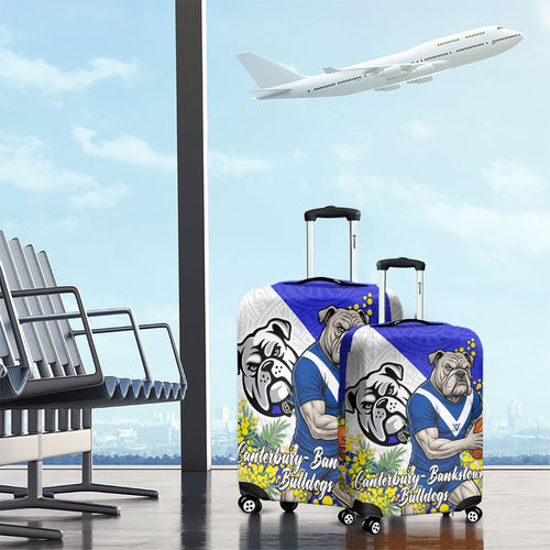 Canterbury Bankstown Bulldogs Luggage Cover Golden Wattle Floral Polynesian - Australian Flower - Rugby Mascot