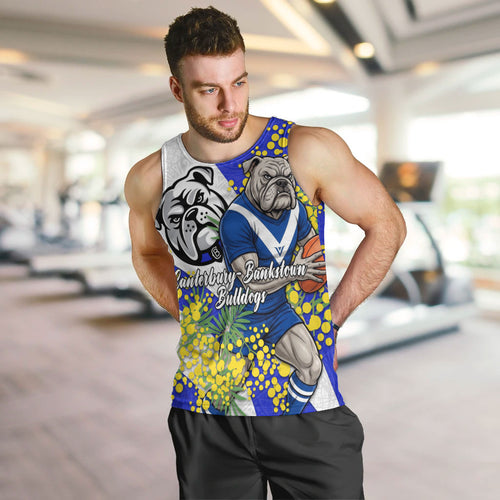 Canterbury Bankstown Bulldogs Men Tank Top Golden Wattle Floral Polynesian - Australian Flower - Rugby Mascot