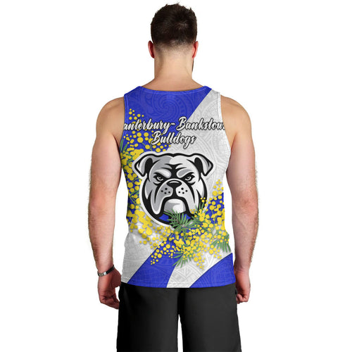 Canterbury Bankstown Bulldogs Men Tank Top Golden Wattle Floral Polynesian - Australian Flower - Rugby Mascot