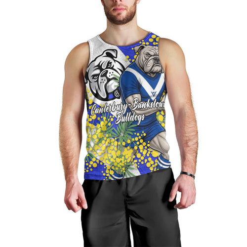 Canterbury Bankstown Bulldogs Men Tank Top Golden Wattle Floral Polynesian - Australian Flower - Rugby Mascot