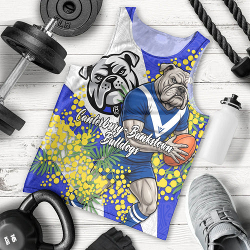 Canterbury Bankstown Bulldogs Men Tank Top Golden Wattle Floral Polynesian - Australian Flower - Rugby Mascot