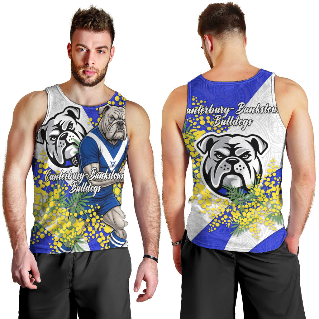Canterbury Bankstown Bulldogs Men Tank Top Golden Wattle Floral Polynesian - Australian Flower - Rugby Mascot