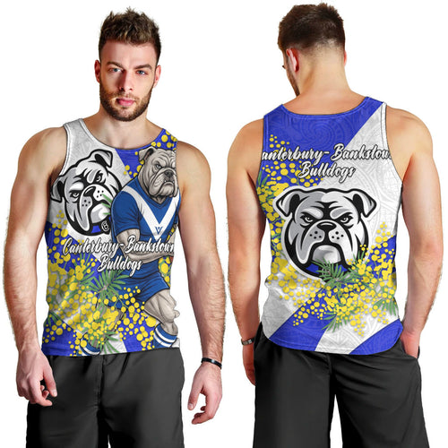 Canterbury Bankstown Bulldogs Men Tank Top Golden Wattle Floral Polynesian - Australian Flower - Rugby Mascot
