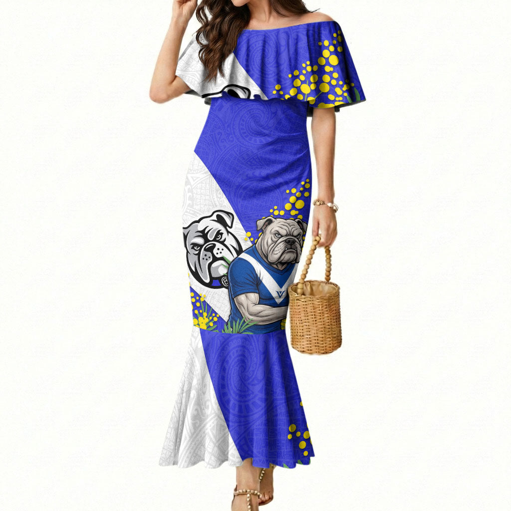 Canterbury Bankstown Bulldogs Mermaid Dress Golden Wattle Floral Polynesian - Australian Flower - Rugby Mascot