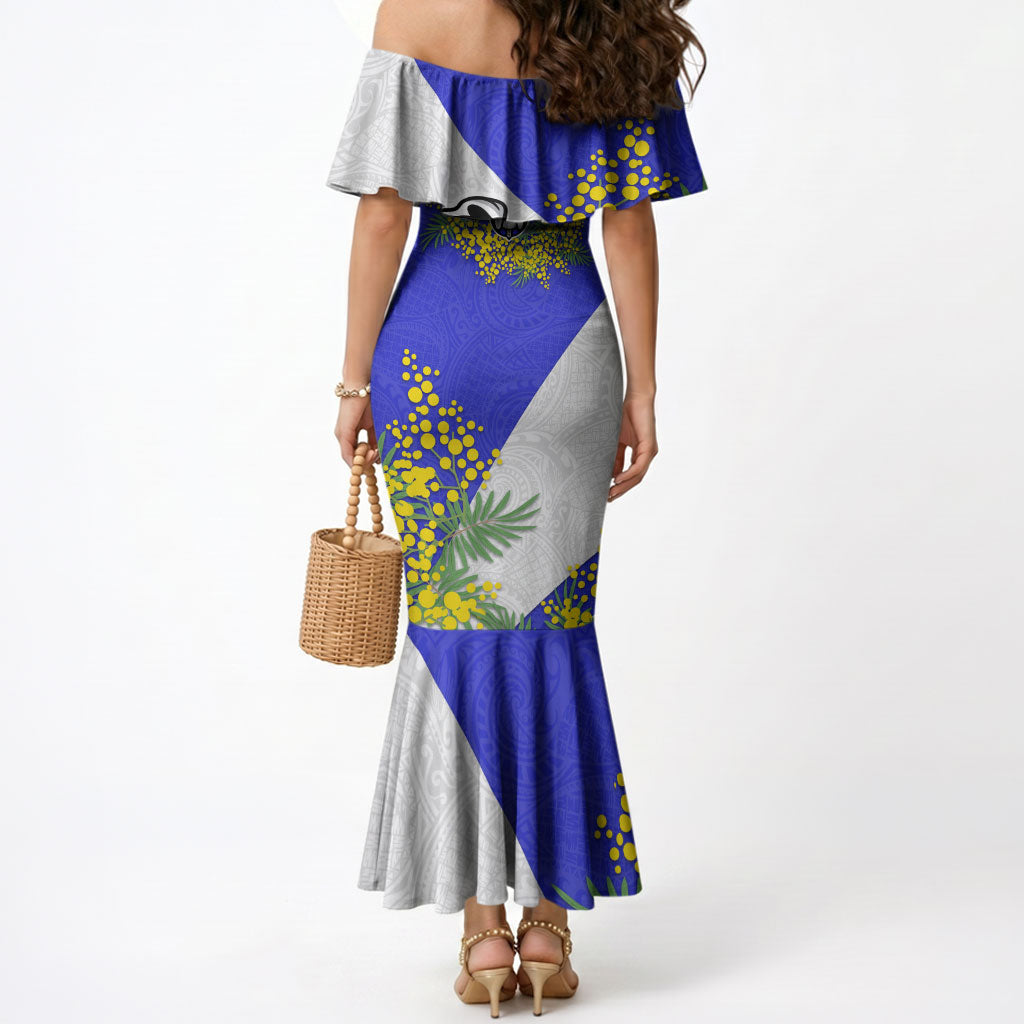 Canterbury Bankstown Bulldogs Mermaid Dress Golden Wattle Floral Polynesian - Australian Flower - Rugby Mascot
