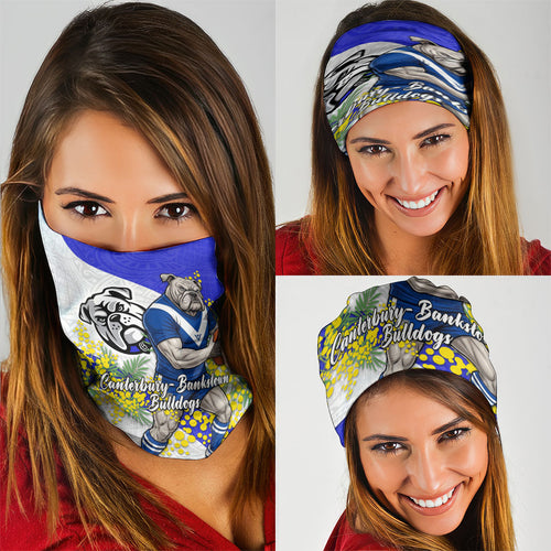 Canterbury Bankstown Bulldogs Neck Gaiter Golden Wattle Floral Polynesian - Australian Flower - Rugby Mascot