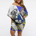 Canterbury Bankstown Bulldogs Off Shoulder Short Dress Golden Wattle Floral Polynesian - Australian Flower - Rugby Mascot