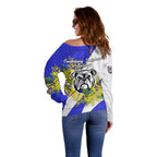 Canterbury Bankstown Bulldogs Off Shoulder Sweater Golden Wattle Floral Polynesian - Australian Flower - Rugby Mascot