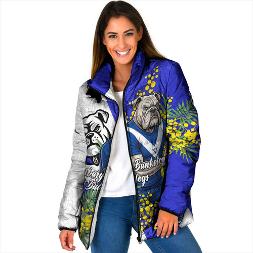 Canterbury Bankstown Bulldogs Padded Jacket Golden Wattle Floral Polynesian - Australian Flower - Rugby Mascot