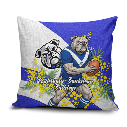 Canterbury Bankstown Bulldogs Pillow Cover Golden Wattle Floral Polynesian - Australian Flower - Rugby Mascot
