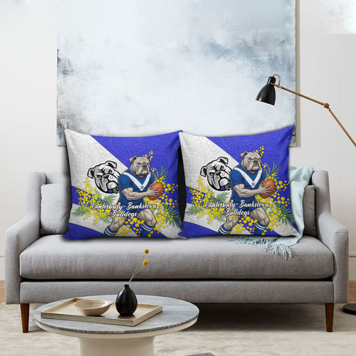Canterbury Bankstown Bulldogs Pillow Cover Golden Wattle Floral Polynesian - Australian Flower - Rugby Mascot