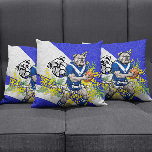 Canterbury Bankstown Bulldogs Pillow Cover Golden Wattle Floral Polynesian - Australian Flower - Rugby Mascot