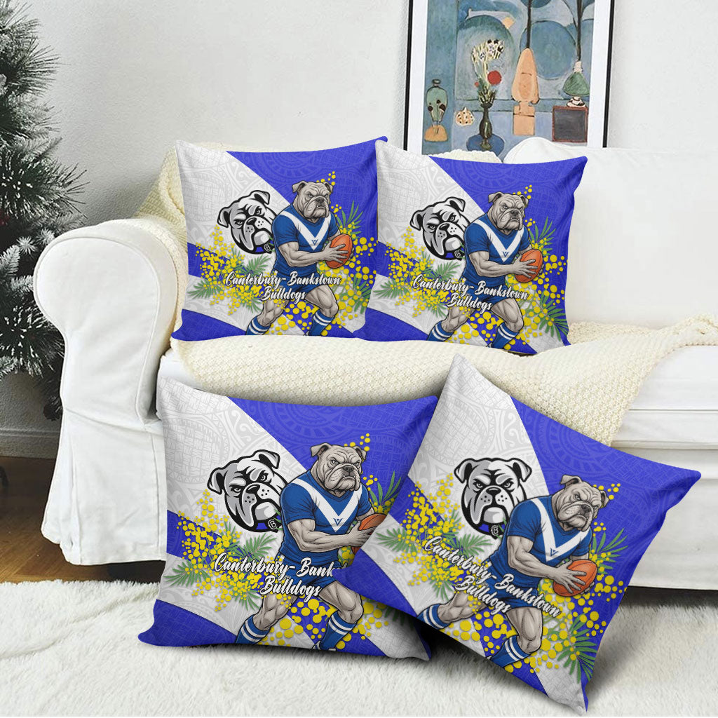 Canterbury Bankstown Bulldogs Pillow Cover Golden Wattle Floral Polynesian - Australian Flower - Rugby Mascot