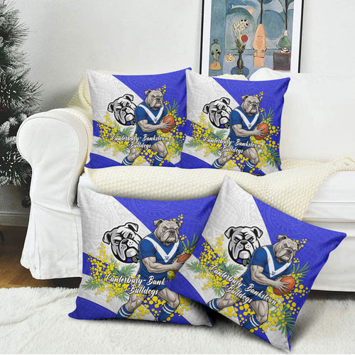 Canterbury Bankstown Bulldogs Pillow Cover Golden Wattle Floral Polynesian - Australian Flower - Rugby Mascot
