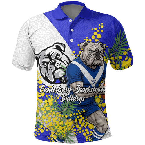Canterbury Bankstown Bulldogs Polo Shirt Golden Wattle Floral Polynesian - Australian Flower - Rugby Mascot