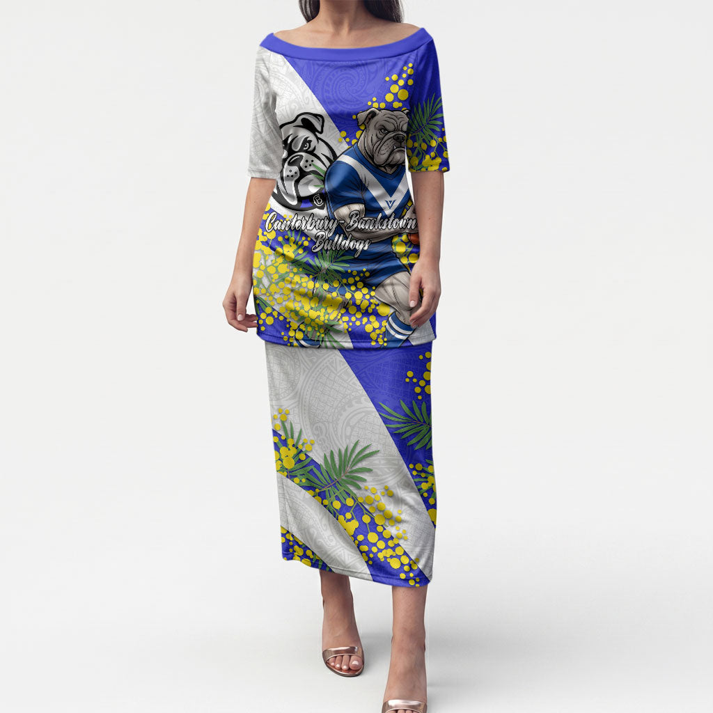 Canterbury Bankstown Bulldogs Puletasi Golden Wattle Floral Polynesian - Australian Flower - Rugby Mascot