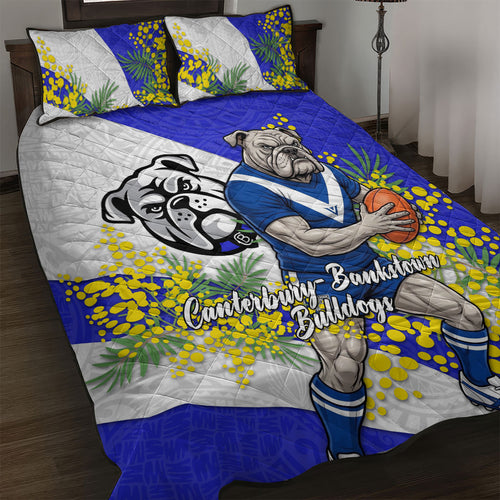 Canterbury Bankstown Bulldogs Quilt Bed Set Golden Wattle Floral Polynesian - Australian Flower - Rugby Mascot