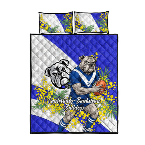 Canterbury Bankstown Bulldogs Quilt Bed Set Golden Wattle Floral Polynesian - Australian Flower - Rugby Mascot