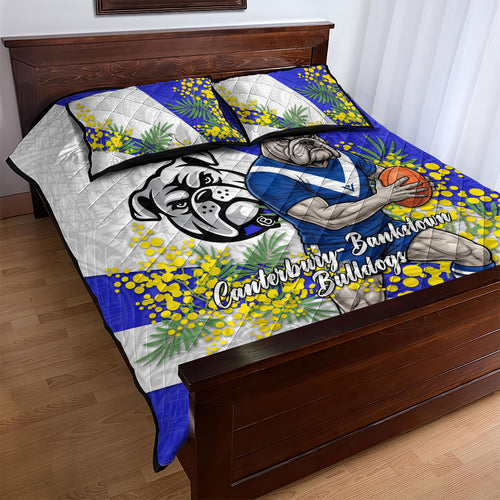 Canterbury Bankstown Bulldogs Quilt Bed Set Golden Wattle Floral Polynesian - Australian Flower - Rugby Mascot