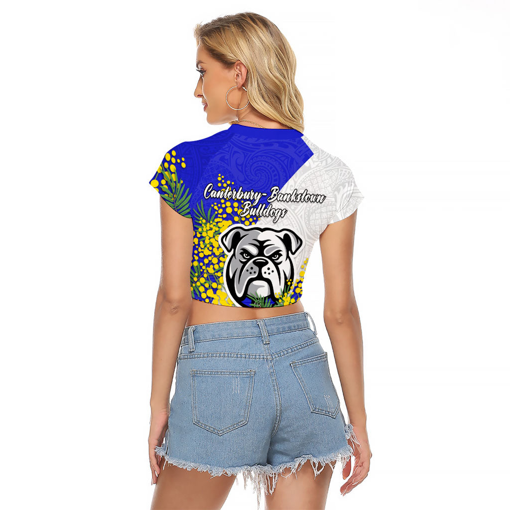 Canterbury Bankstown Bulldogs Raglan Cropped T Shirt Golden Wattle Floral Polynesian - Australian Flower - Rugby Mascot