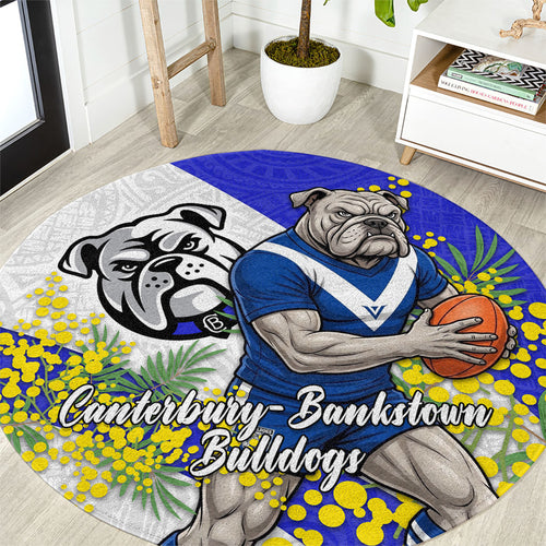 Canterbury Bankstown Bulldogs Round Carpet Golden Wattle Floral Polynesian - Australian Flower - Rugby Mascot