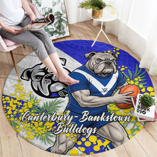 Canterbury Bankstown Bulldogs Round Carpet Golden Wattle Floral Polynesian - Australian Flower - Rugby Mascot