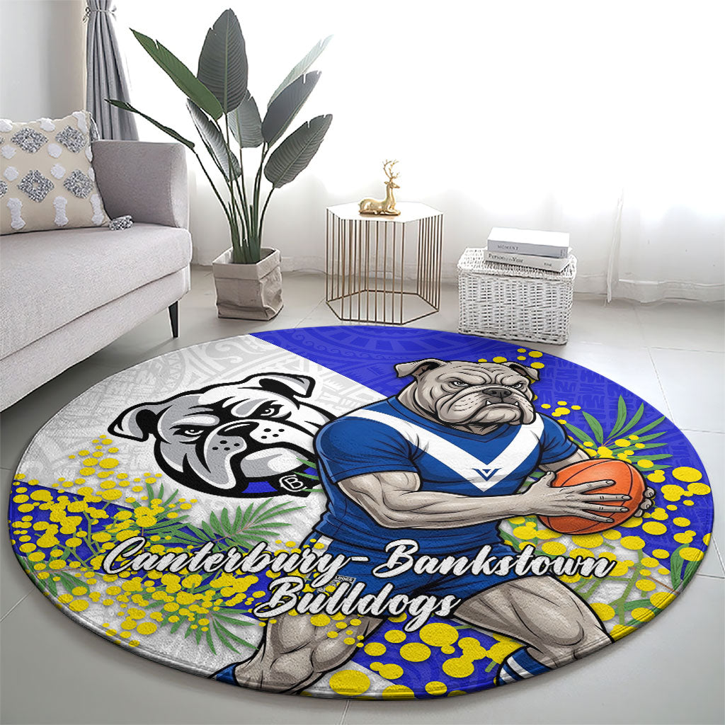 Canterbury Bankstown Bulldogs Round Carpet Golden Wattle Floral Polynesian - Australian Flower - Rugby Mascot