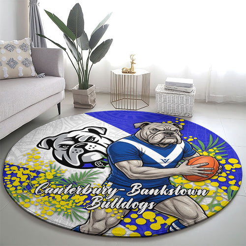 Canterbury Bankstown Bulldogs Round Carpet Golden Wattle Floral Polynesian - Australian Flower - Rugby Mascot