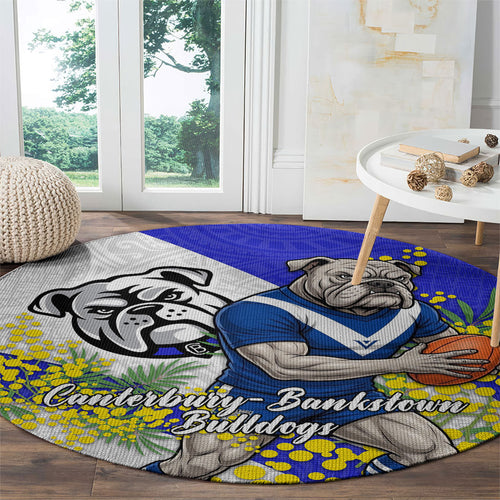 Canterbury Bankstown Bulldogs Round Carpet Golden Wattle Floral Polynesian - Australian Flower - Rugby Mascot